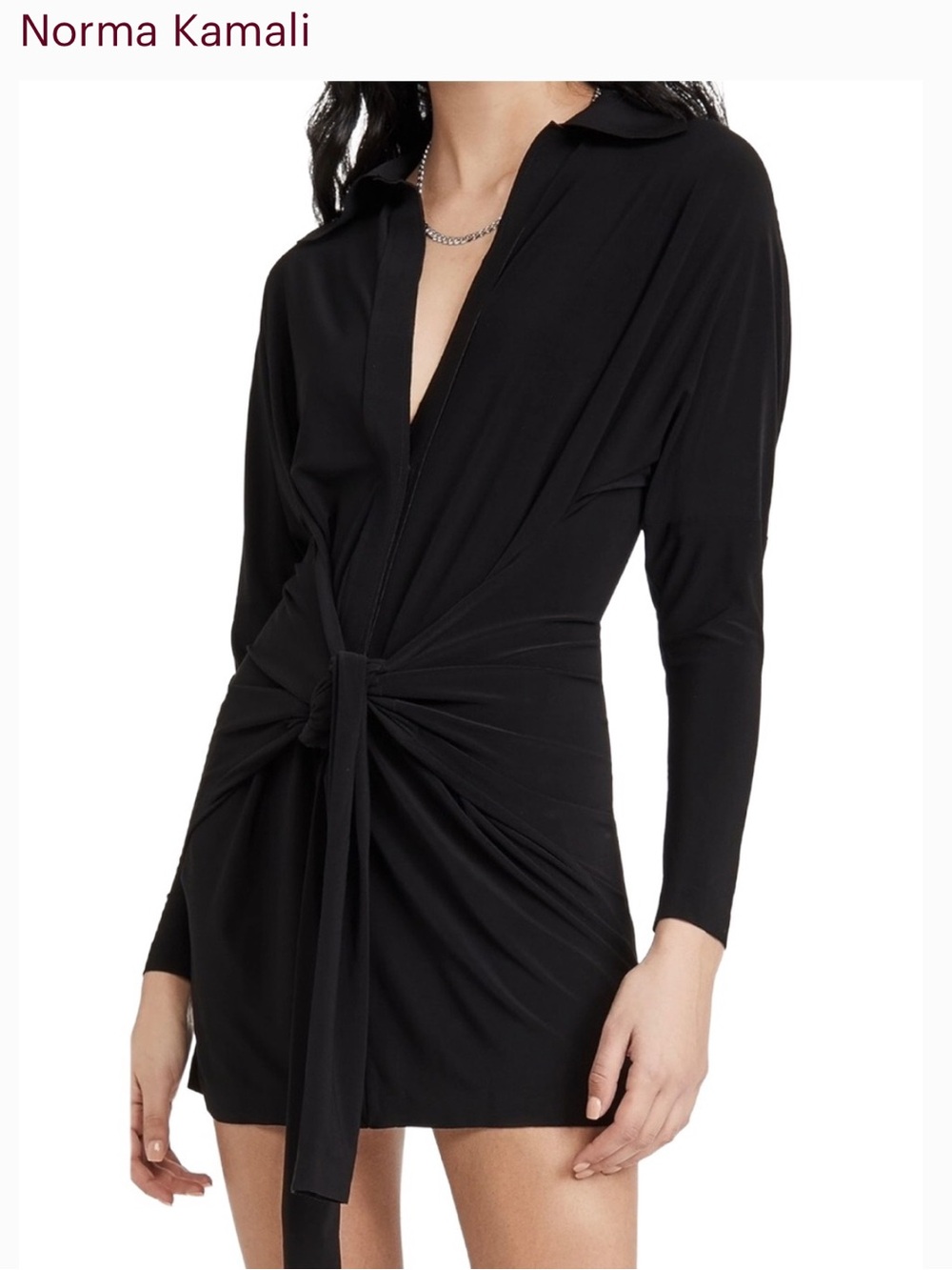 Norma Kamali Black Long Sleeve Tie-Front Mini Dress